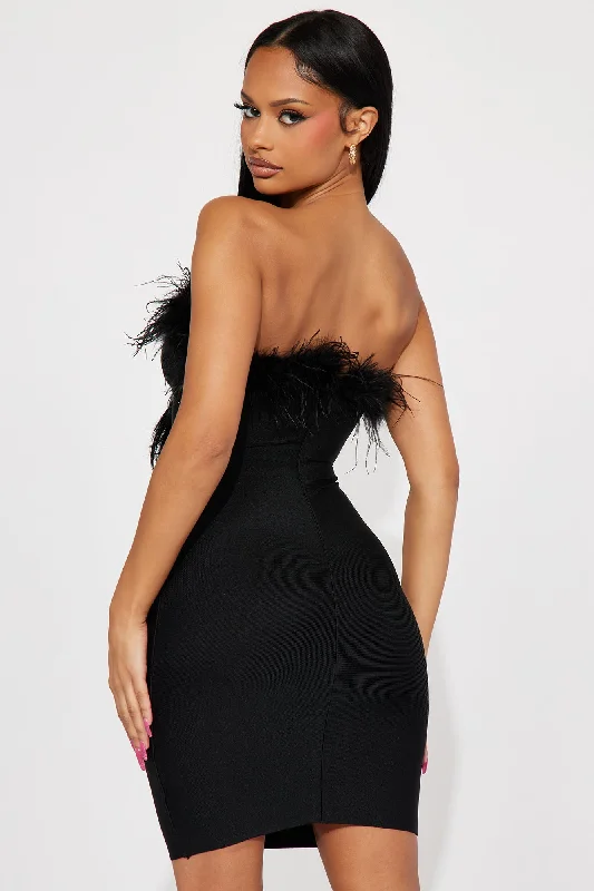 Amber Feather Mini Dress - Black