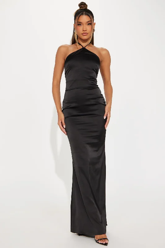 Amelia Satin Maxi Dress - Black