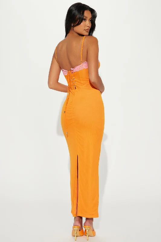 Colette Mesh Maxi Dress - Orange/combo