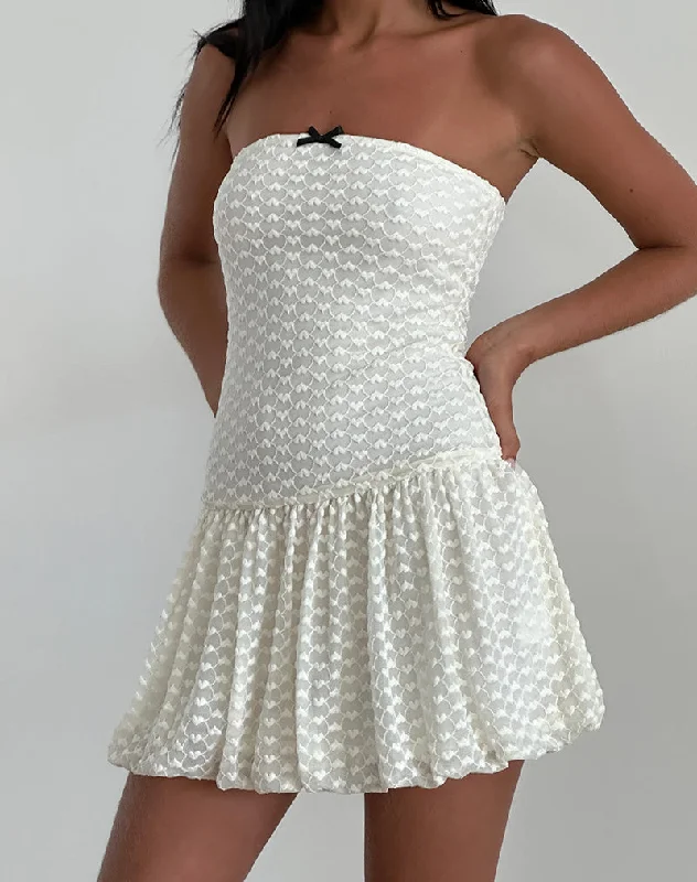 Cryolan Bandeau Mini Dress in Ivory Heart Lace