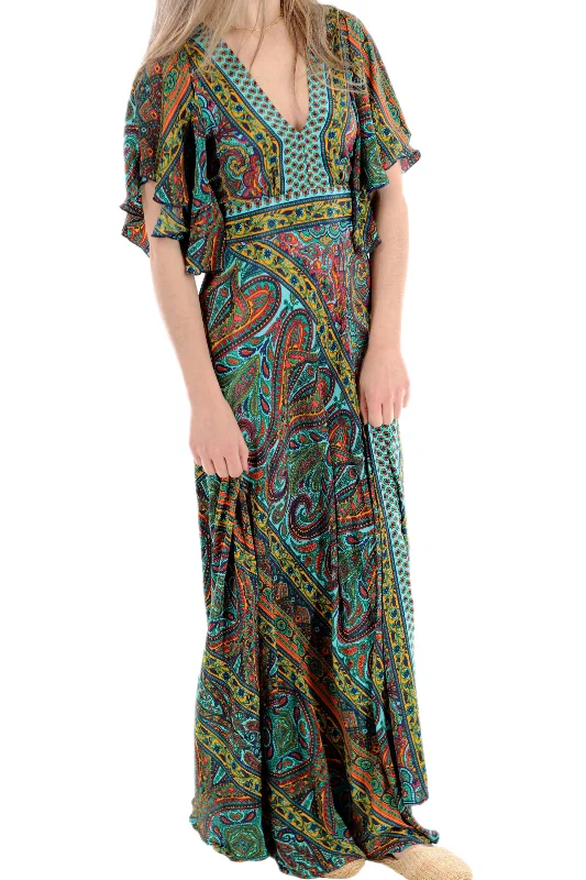 Long Flowy Floral 'Cara' Maxi Dress in Green