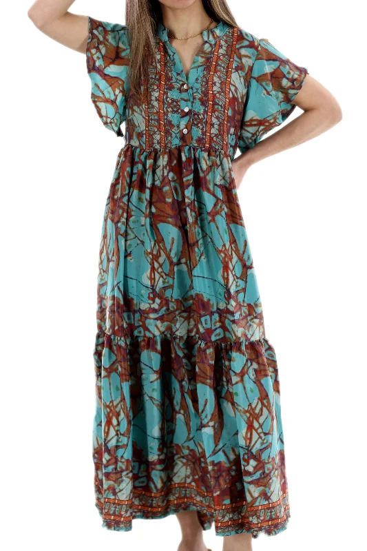 Long Flowy Floral 'Sienna' Maxi Dress in Teal