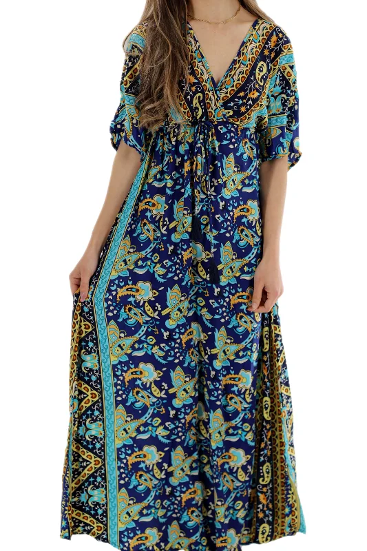 Long Flowy Floral 'Amalia' Maxi Dress in Blue