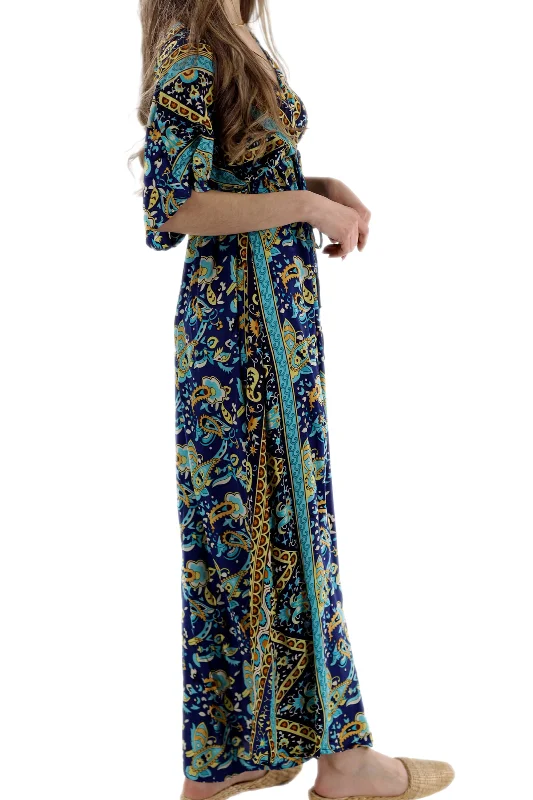 Long Flowy Floral 'Amalia' Maxi Dress in Blue