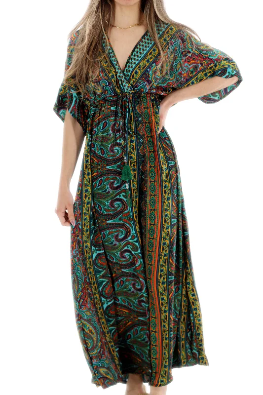 Long Flowy Floral 'Amalia' Maxi Dress in Green