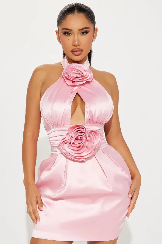 Everything's Rosy Satin Mini Dress - Pink