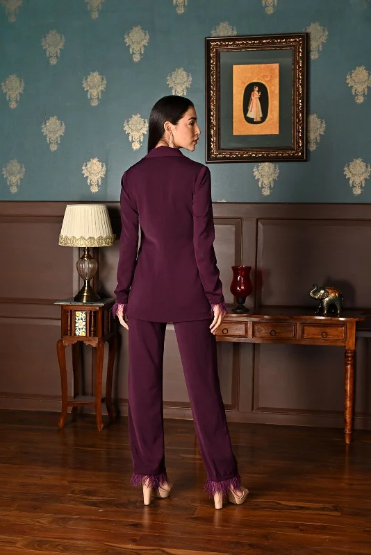 Evolving - purple feather trousers