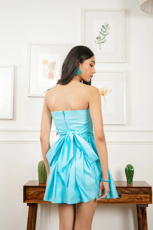 Favourite muse - blue bow back detail skater dress