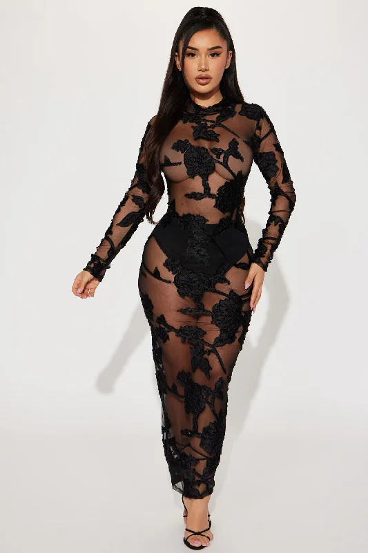 Finale Rose Mesh Maxi Dress - Black