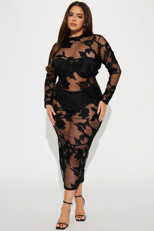 Finale Rose Mesh Maxi Dress - Black