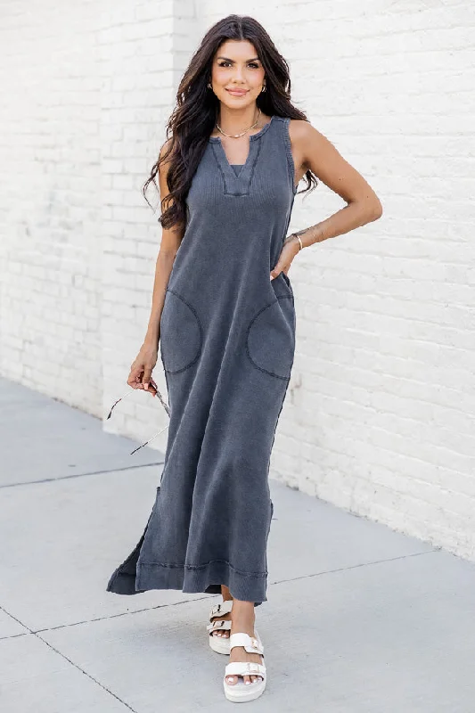 Forgotten Romance Black Acid Wash Midi Dress