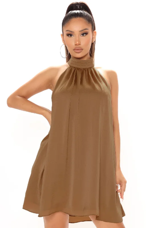 Jenine Satin Mini Dress - Mocha