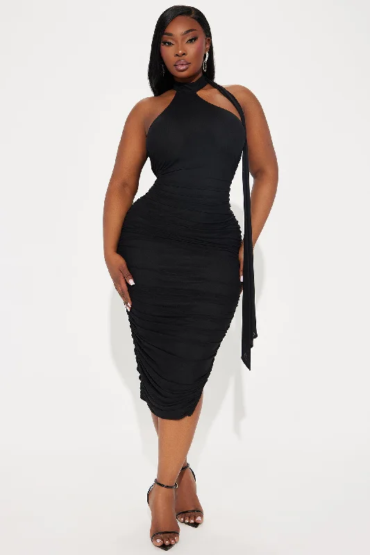 Kassie Mesh Midi Dress - Black