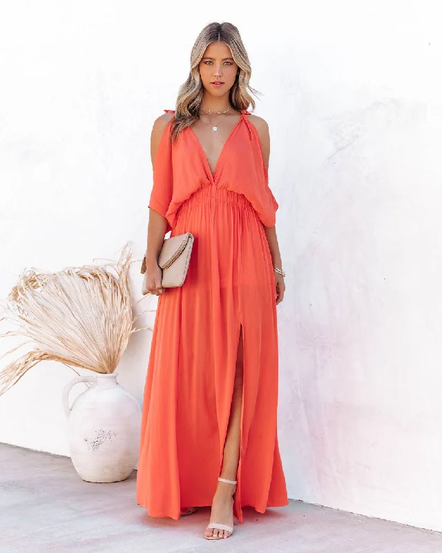 Korrine Cold Shoulder Maxi Dress - Coral