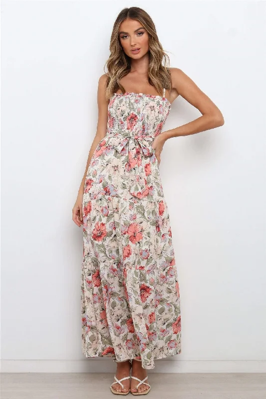 Lilyanne Floral Smocked Tie Strap Maxi Dress - Blush Multi