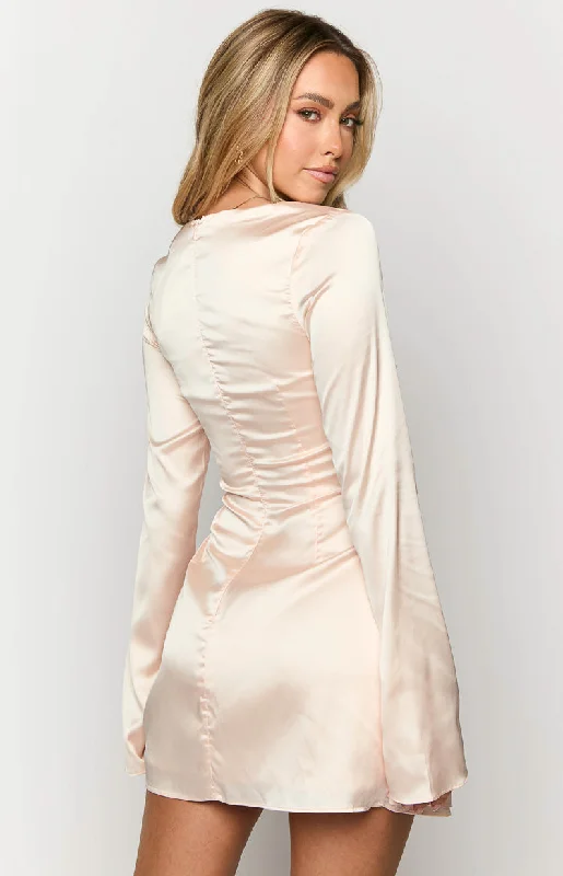 Lucy Cream Satin Long Sleeve Mini Dress