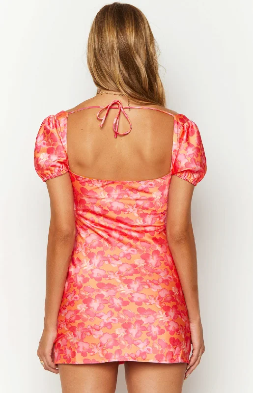 Naya Orange Floral Print Mini Dress