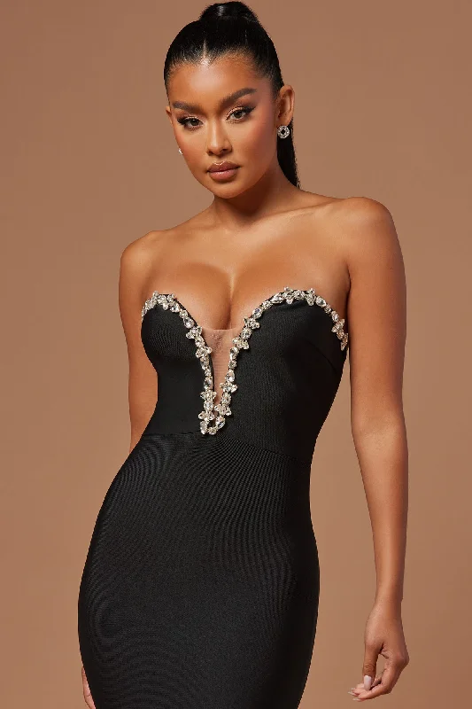 Odessa Embellished Bandage Gown - Black