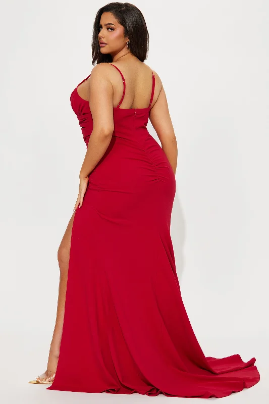 Olivia Lace Trim Gown - Red