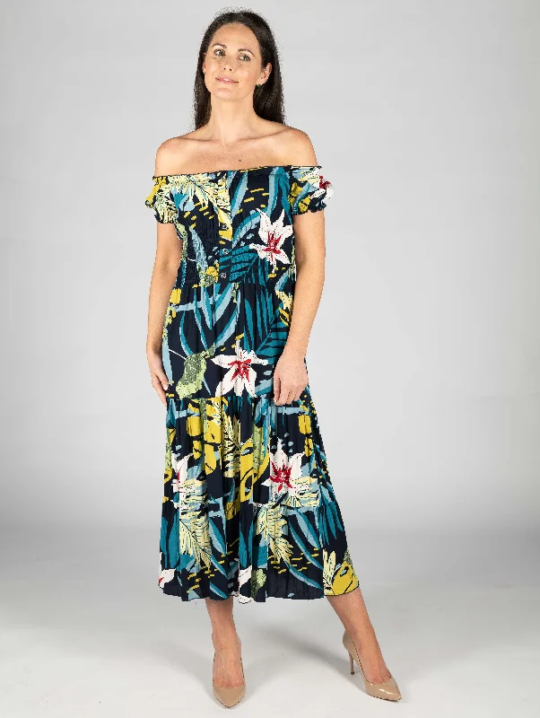 Print Gathered Neckline Dress