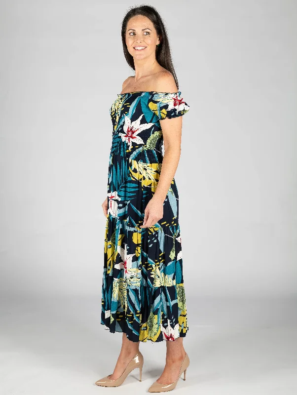 Print Gathered Neckline Dress