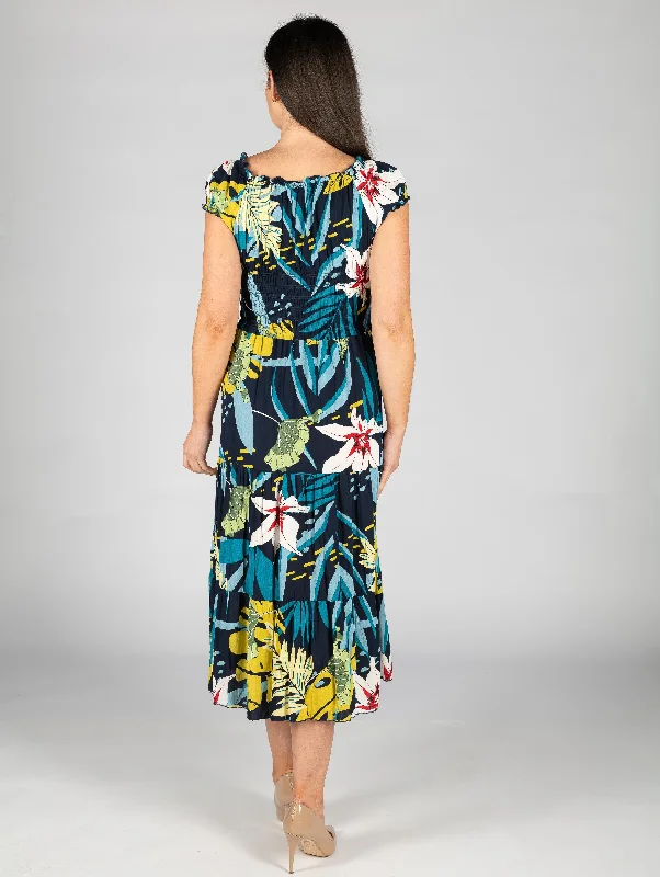 Print Gathered Neckline Dress