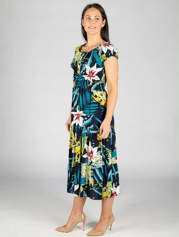 Print Gathered Neckline Dress