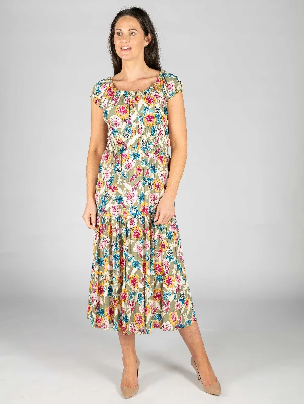 Print Gathered Neckline Dress