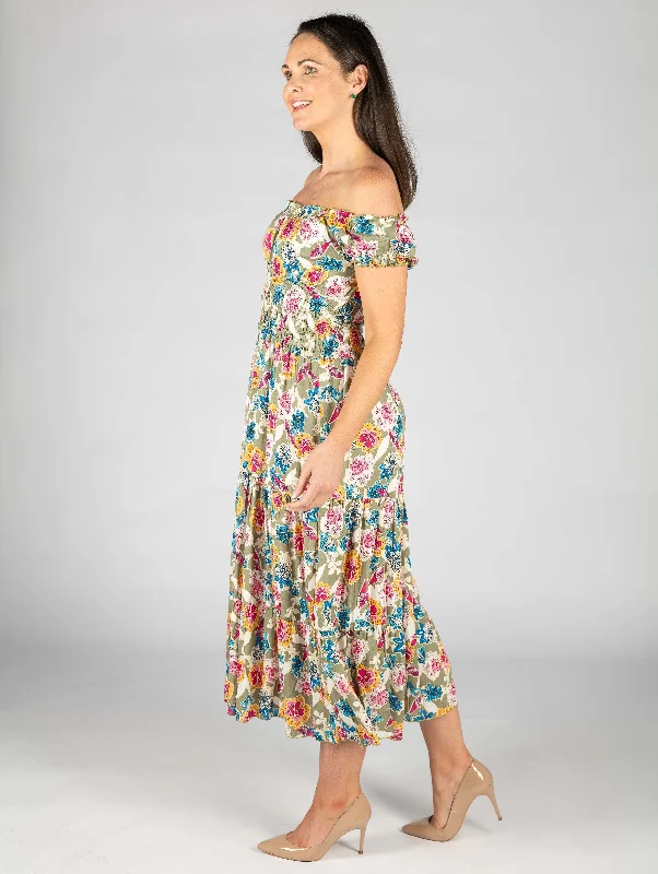 Print Gathered Neckline Dress