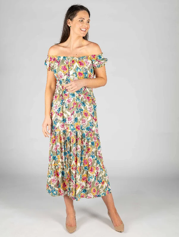 Print Gathered Neckline Dress