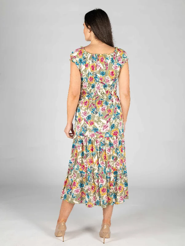 Print Gathered Neckline Dress