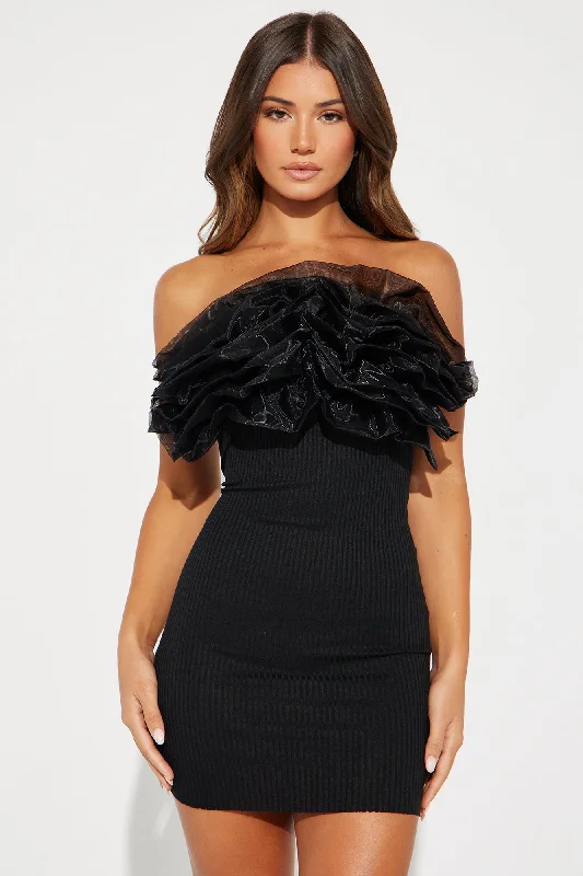 Ruffle Up Mini Dress - Black