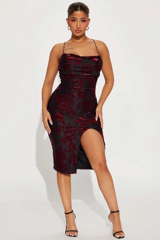 Samantha Mesh Midi Dress - Burgundy