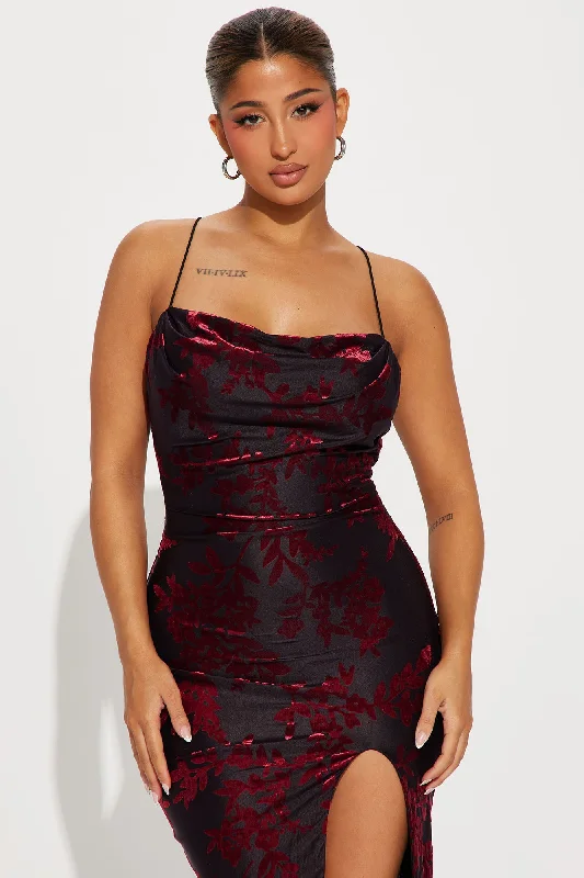 Samantha Mesh Midi Dress - Burgundy