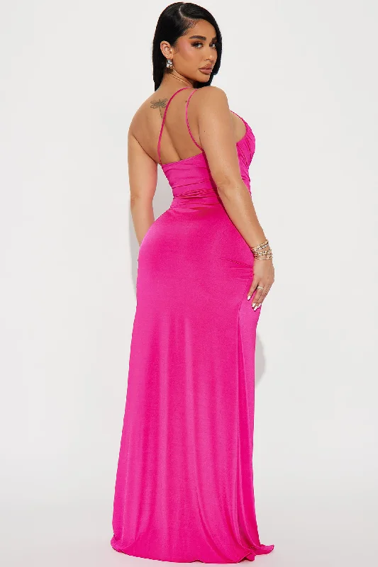 Selestina One Shoulder Gown - Fuchsia