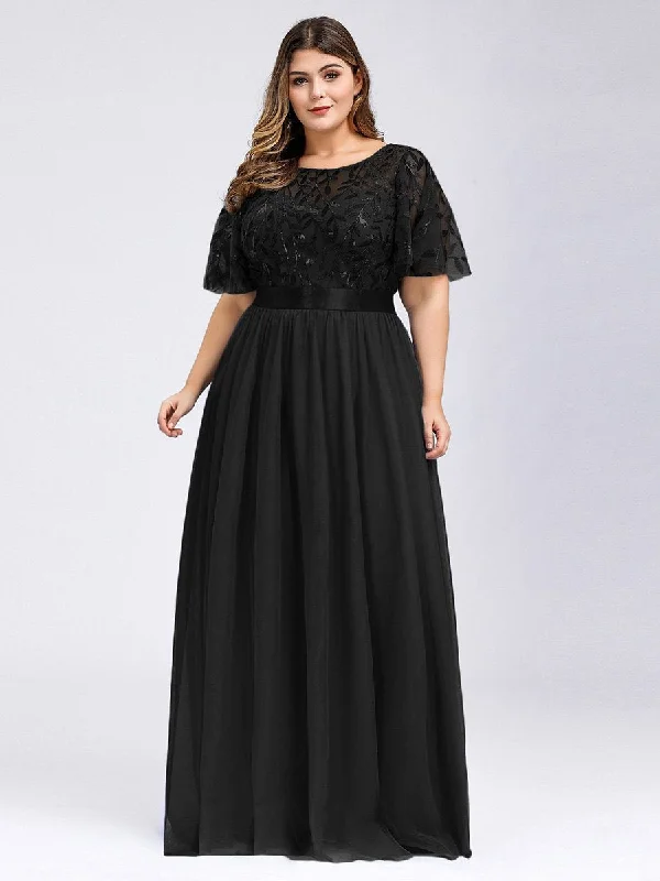 Sequin Print Plus Size Wholesale Evening Dresses with Cap Sleeve