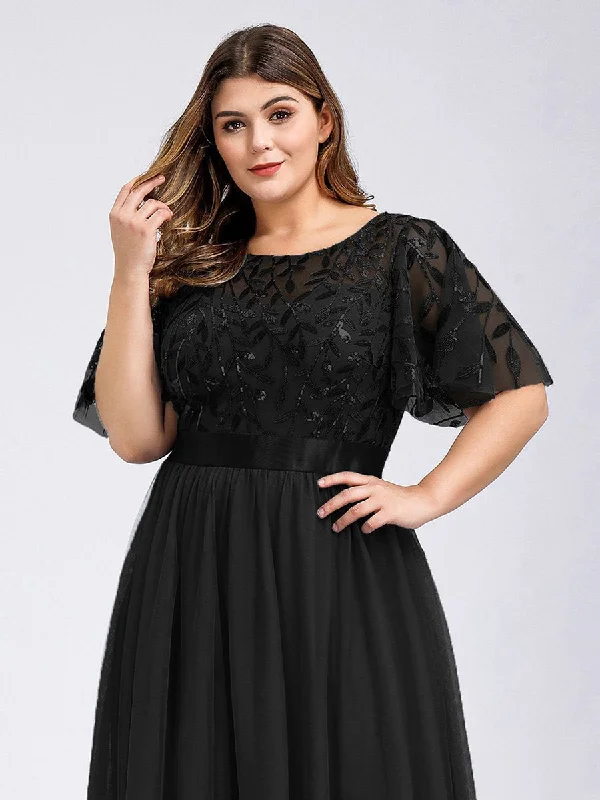 Sequin Print Plus Size Wholesale Evening Dresses with Cap Sleeve