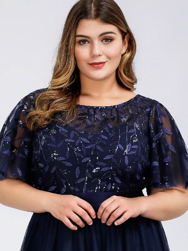 Sequin Print Plus Size Wholesale Evening Dresses with Cap Sleeve