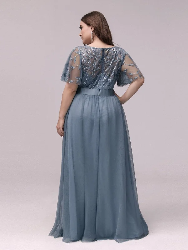 Sequin Print Plus Size Wholesale Evening Dresses with Cap Sleeve