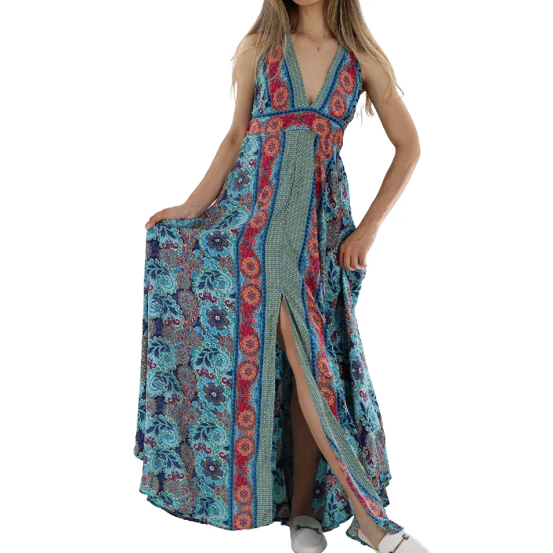 Tie Back Paneled 'Isabella' Halter Neck Maxi Dress