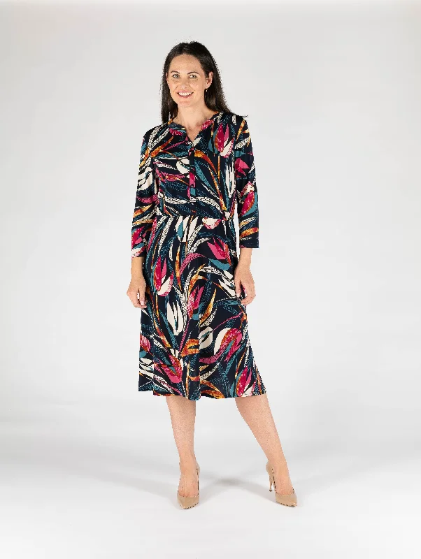 Vibrant Leaf Print Dress