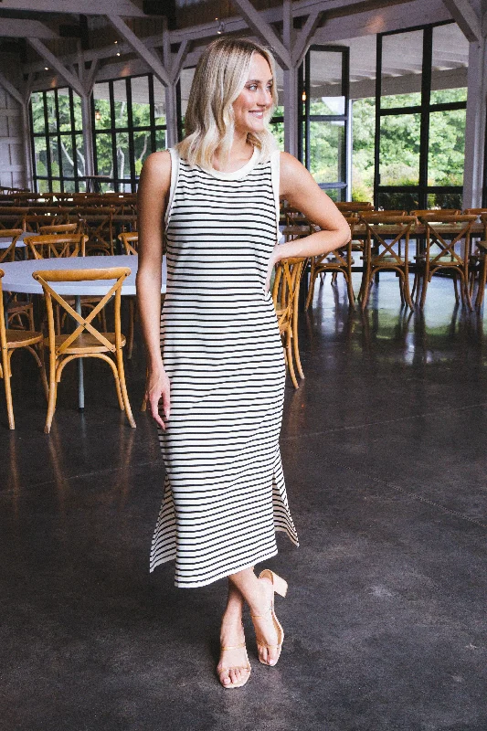 Amara Striped Midi Dress, Cream/Black