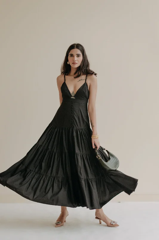 Anastasia Black V-Neck Tiered Dress