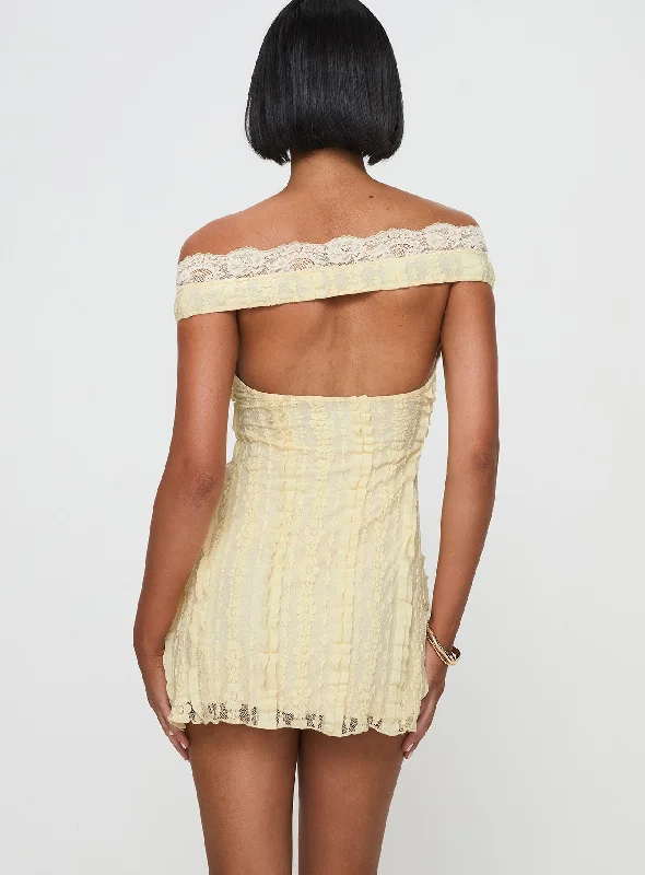 Bonnin Off The Shoulder Lace Mini Dress Yellow