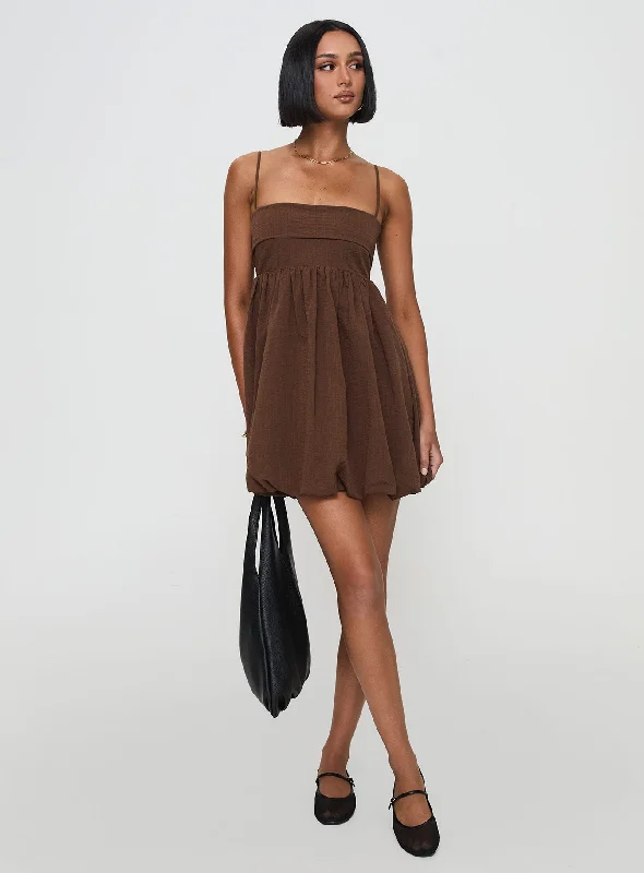 Layken Bubble Hem Mini Dress Chocolate