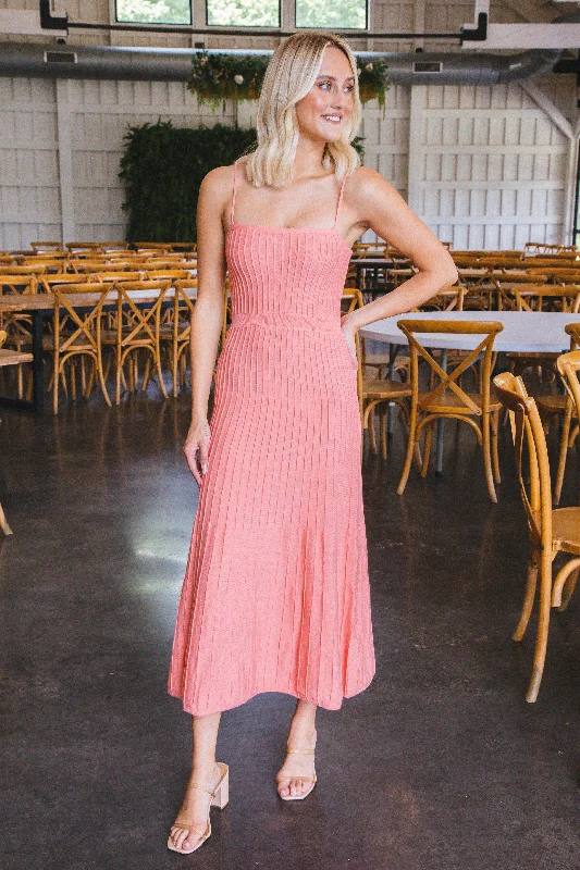 Leah Spaghetti Strap Midi Dress, Coral