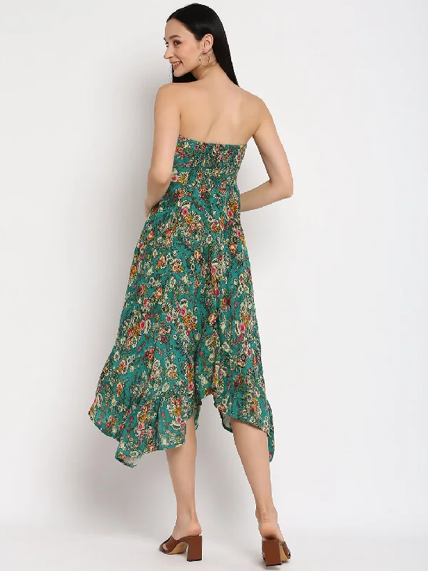 Porsorte Womens Green Printed High Low Tube Dress