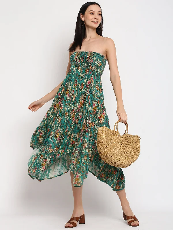 Porsorte Womens Green Printed High Low Tube Dress