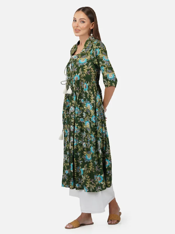 Porsorte Womens Tropical Green Printed Long Shrug