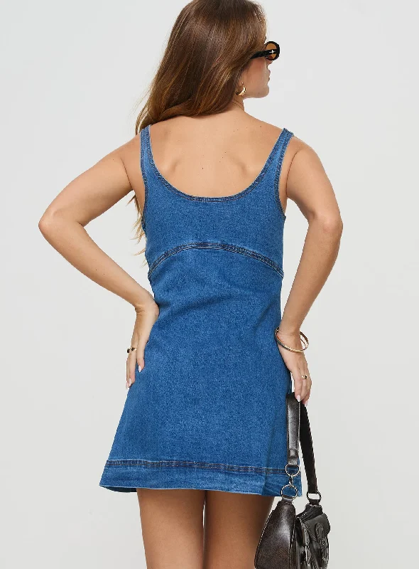 Rautha Denim Mini Dress Mid Wash Petite